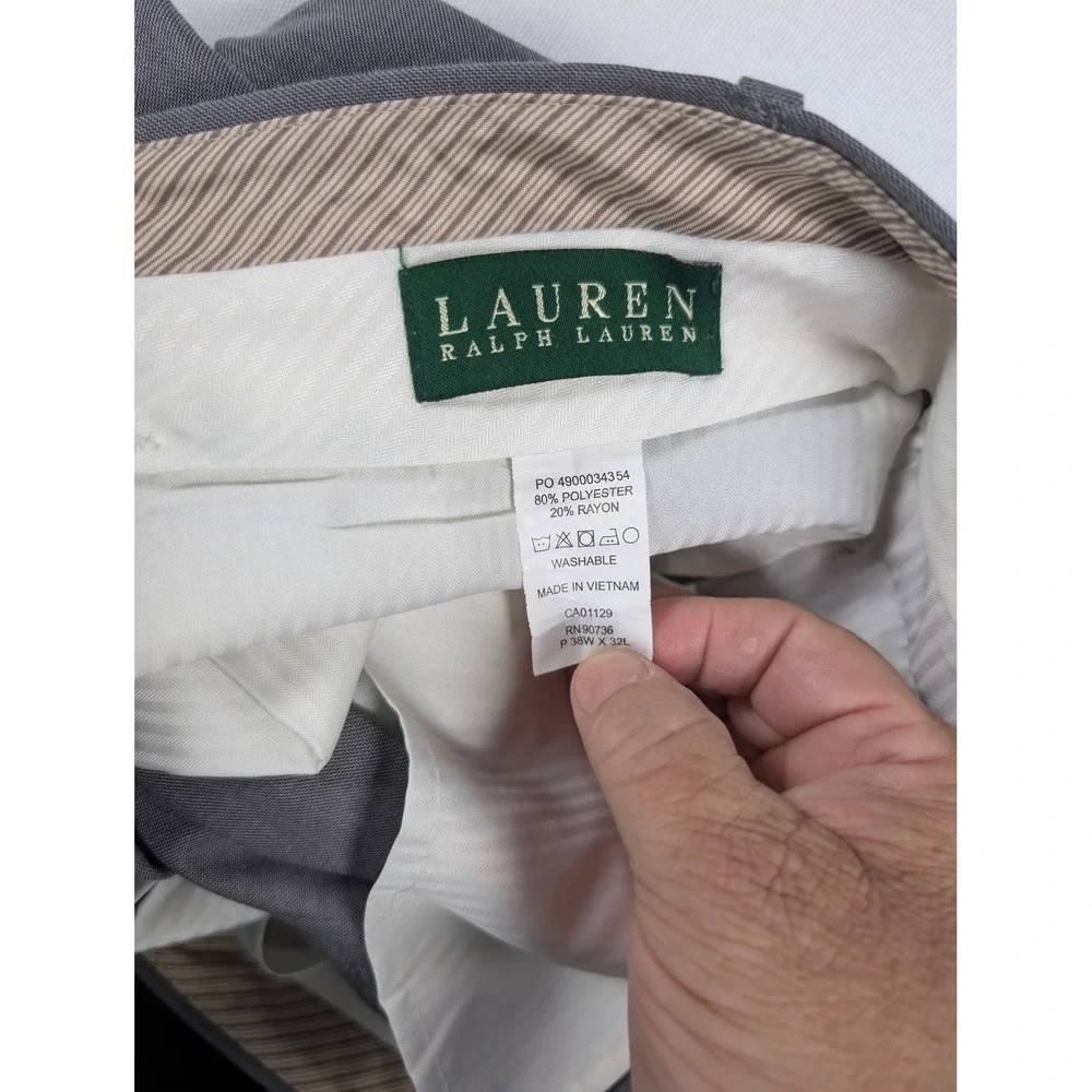 Lauren Ralph Lauren Dress Pants Mens 38x32 Gray Pleated Cuffed Washable Trousers